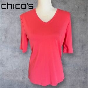 Chico's Pink Fitted 3/4 Sleeve T-Shirt